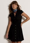 Linen Blend Shirt Mini Dress, Black, large