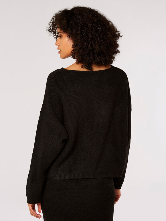 Oversized Batwing Boucle Jumper, Black, large