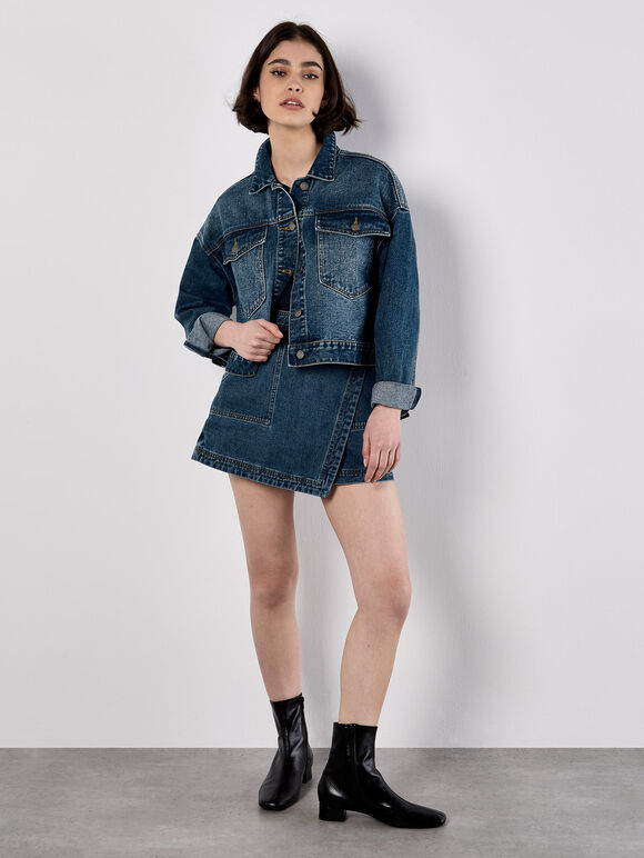 Denim Wrap Mini Skort, Blue, large