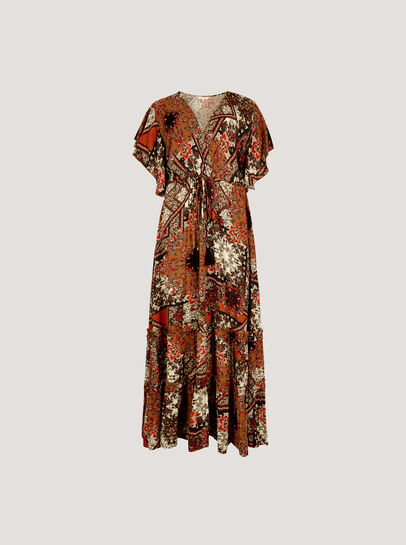 Patchwork Ruffle Tiered Midi Dress