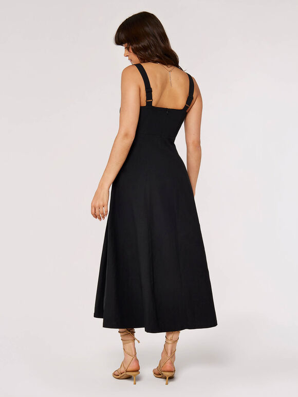 Panel Linen Midi Dress, Black, large