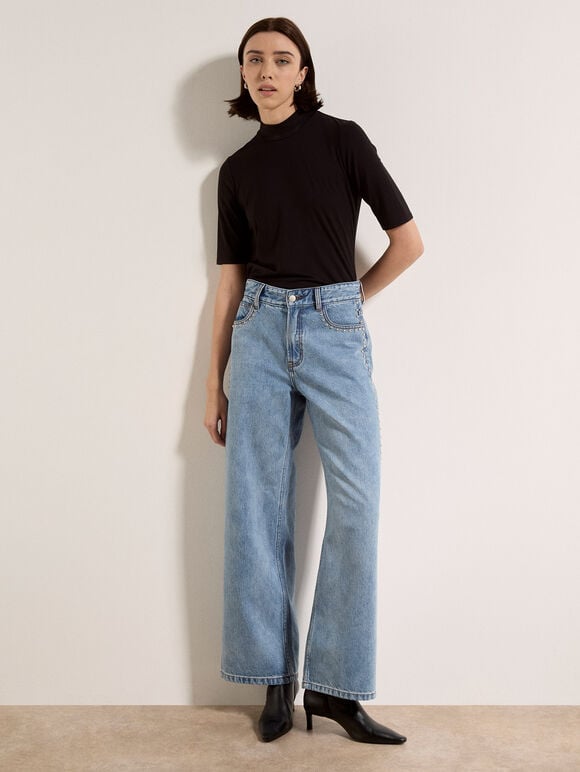 Maca Stud Straight-Leg Jeans, Sky Blue, large