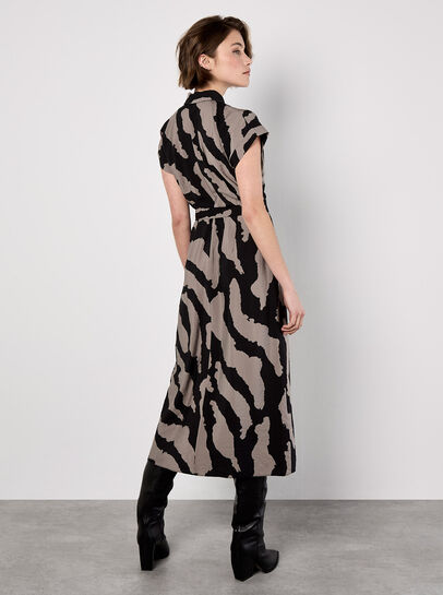 Zebra Print Shirt Midi Dress