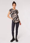 Zebra Print Rolled Sleeve T-Shirt, Black, large