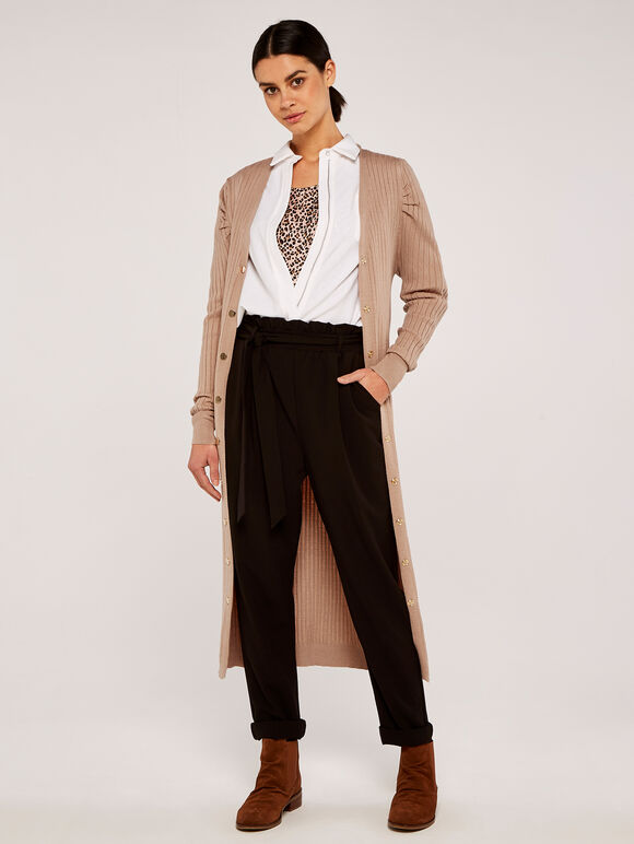 Ribbed Longline Cardigan, Stone, large
