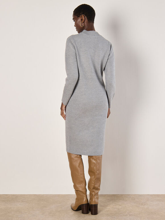 Waffle Knit Midi Dress, Grey, large