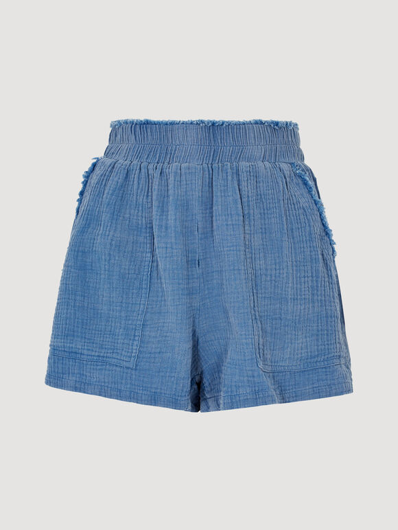 Textured Cotton Shorts, Blue, large