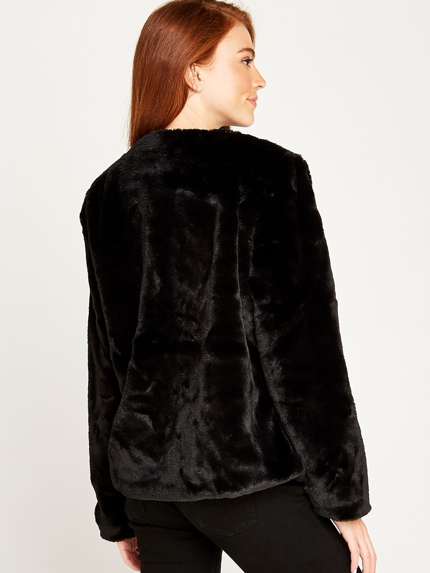 Dual pocket faux fur jacket on sale