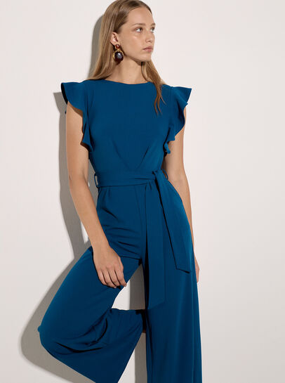 Ruffle Sleeve Jersey Jumpsuit
