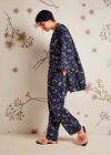 Botanical Print Wide Leg Trouser, Navy, large