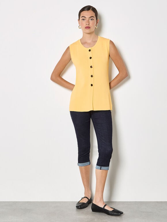 Ribbed Knit Waistcoat, Yellow, large
