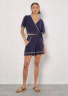 Stitch Detail Linen Blend Shorts, Navy, large