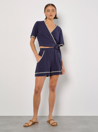 Stitch Detail Linen Blend Shorts