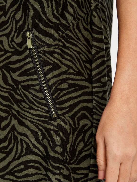 Zebra Knit Shift Dress, Khaki, large