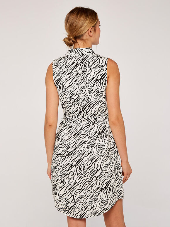 Zebra Sleeveless Shirt Dress, White, large