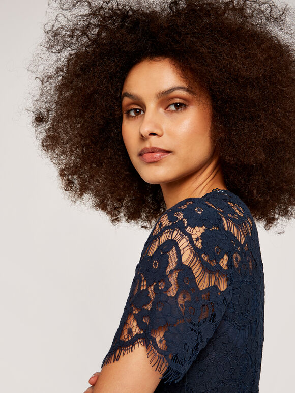  Lace Scallop Edge Top, Navy, large