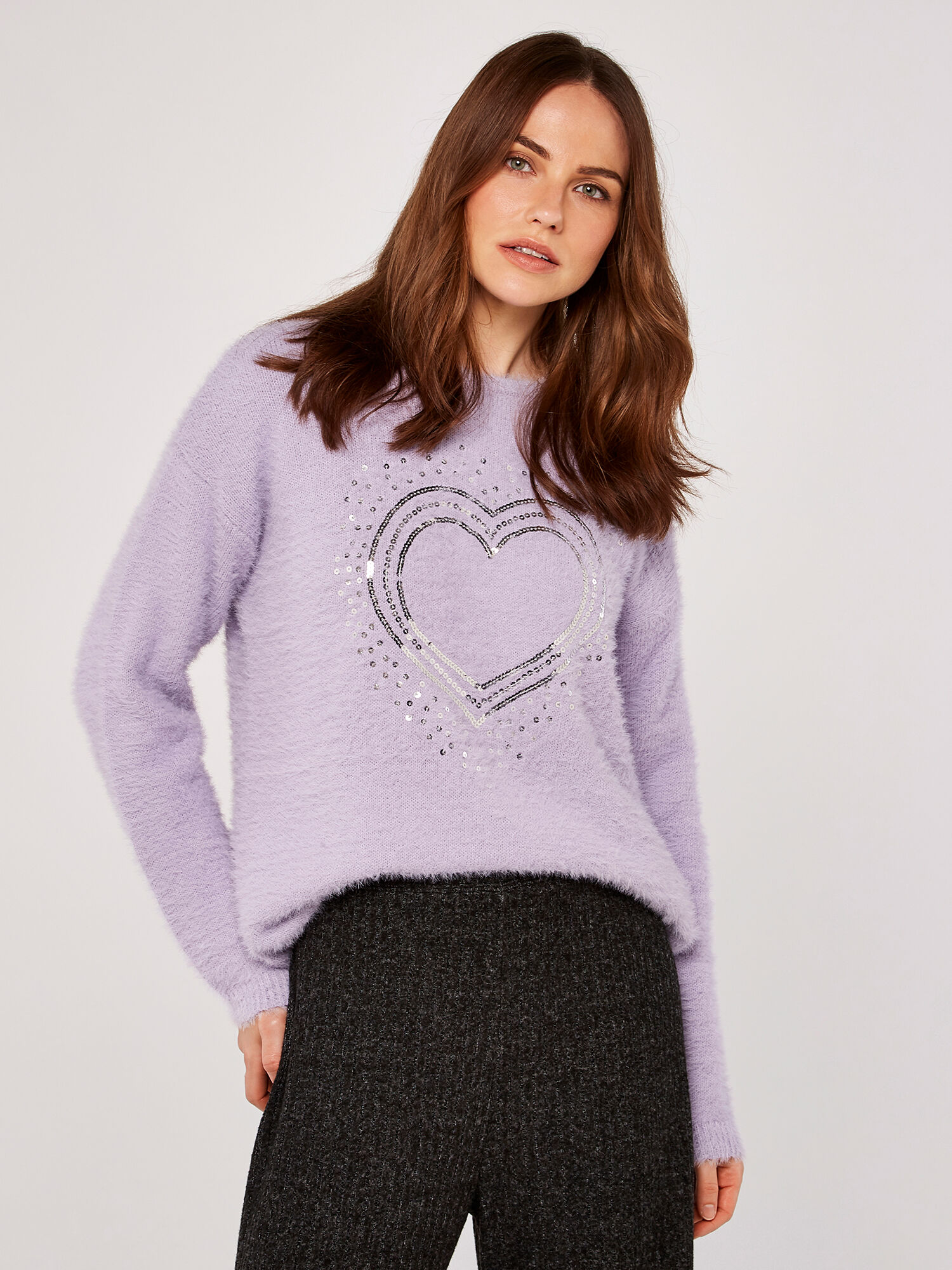 Sequin Heart Jumper Apricot Clothing