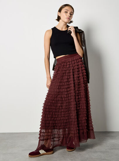 Ruffle Tiered Tulle Maxi Skirt