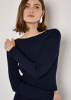 Ribbed Knit Low Back Midi Dress, Navy, large