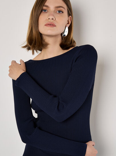Ribbed Knit Low Back Midi Dress