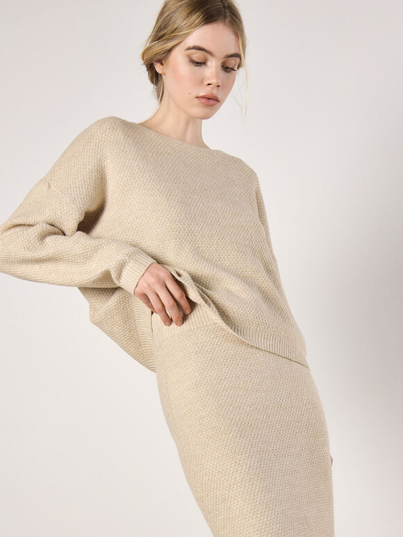 Waffle Knit Midaxi Skirt, Stone, large