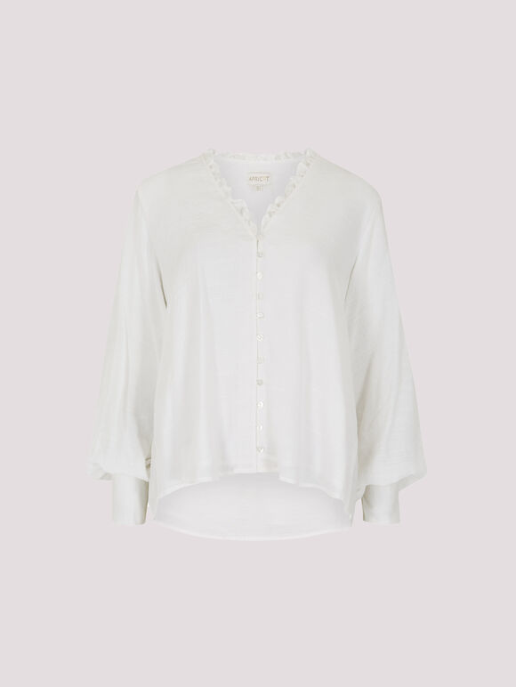 Ruffle Neck Textured Blouse, White, large
