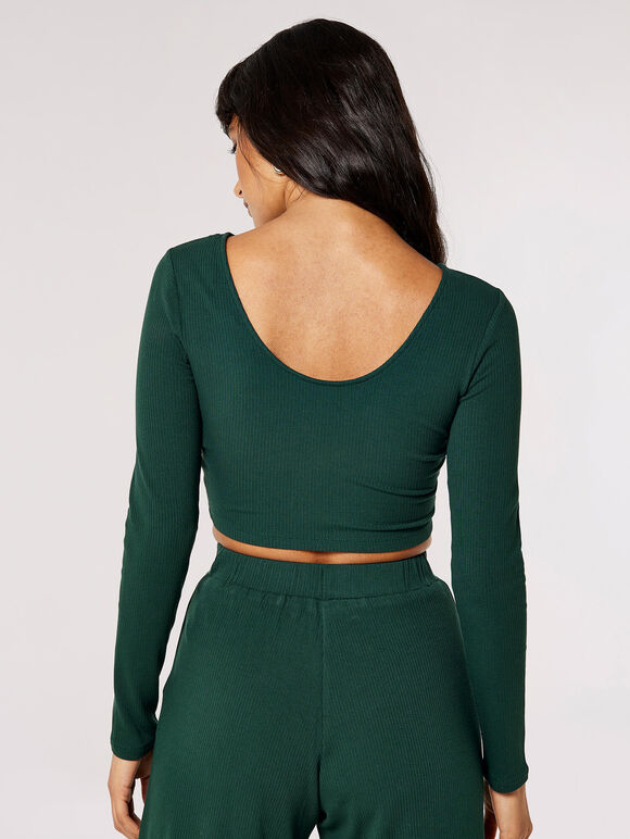 Ribbed Knit Crop Top, Green, large