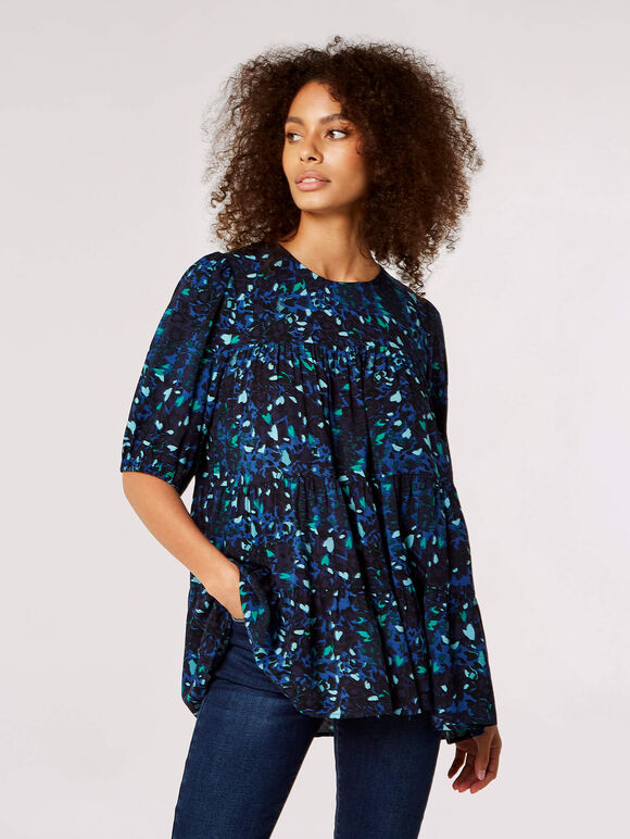 Cheetah Print Tiered Top, Navy, large