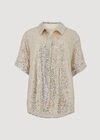 Sequin Embellished Relaxed Shirt, Stone, large