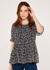 Floral Ruffle Tiered Top, Navy, large