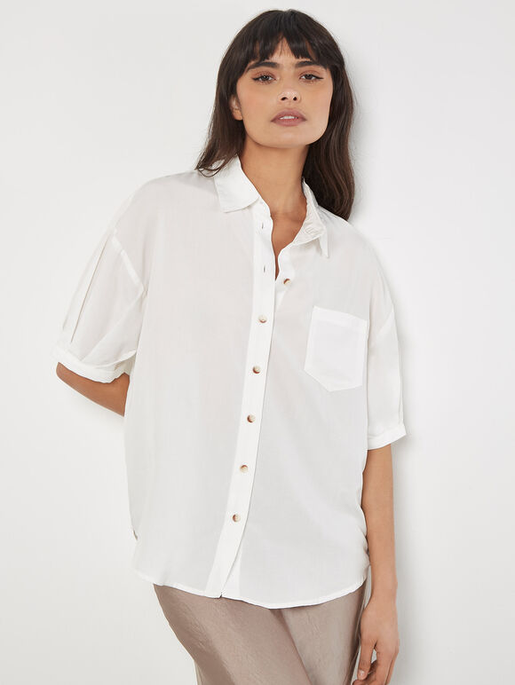 Oversized Slub Shirt, Cream, large
