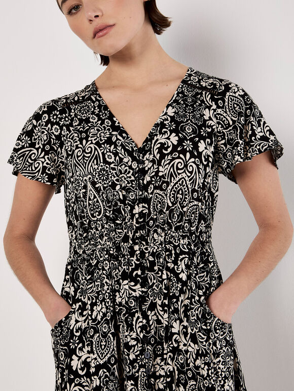 Paisley Print Maxi Dress, Black, large
