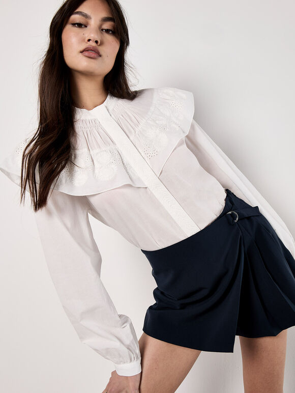 Wrap Pleated Mini Skort, Navy, large
