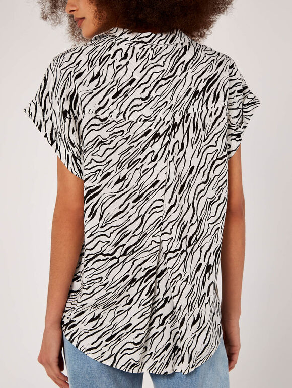 Zebra Print Sleeveless Shirt, White, large