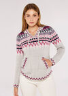 Fairisle Pocket Hoodie Jumper, Grey, large