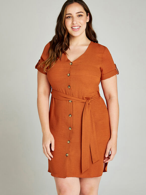 Button Down Utility Dress +, Rust, large