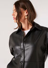 Leather Look Shirt Jacket, Black, large
