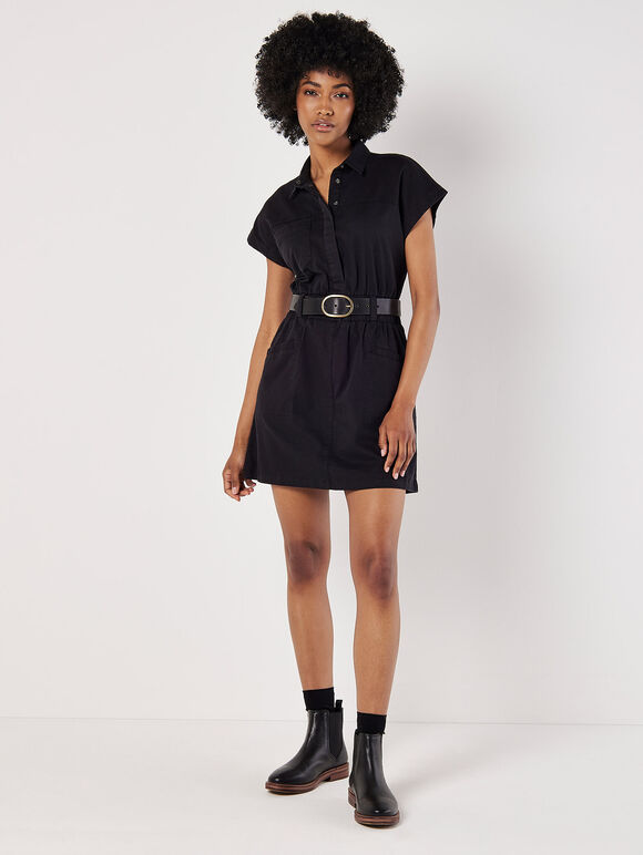Utility Shirt Mini Dress, Black, large