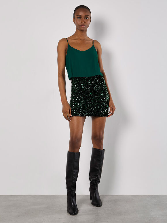 Chiffon Sequin Cami Mini Dress, Green, large