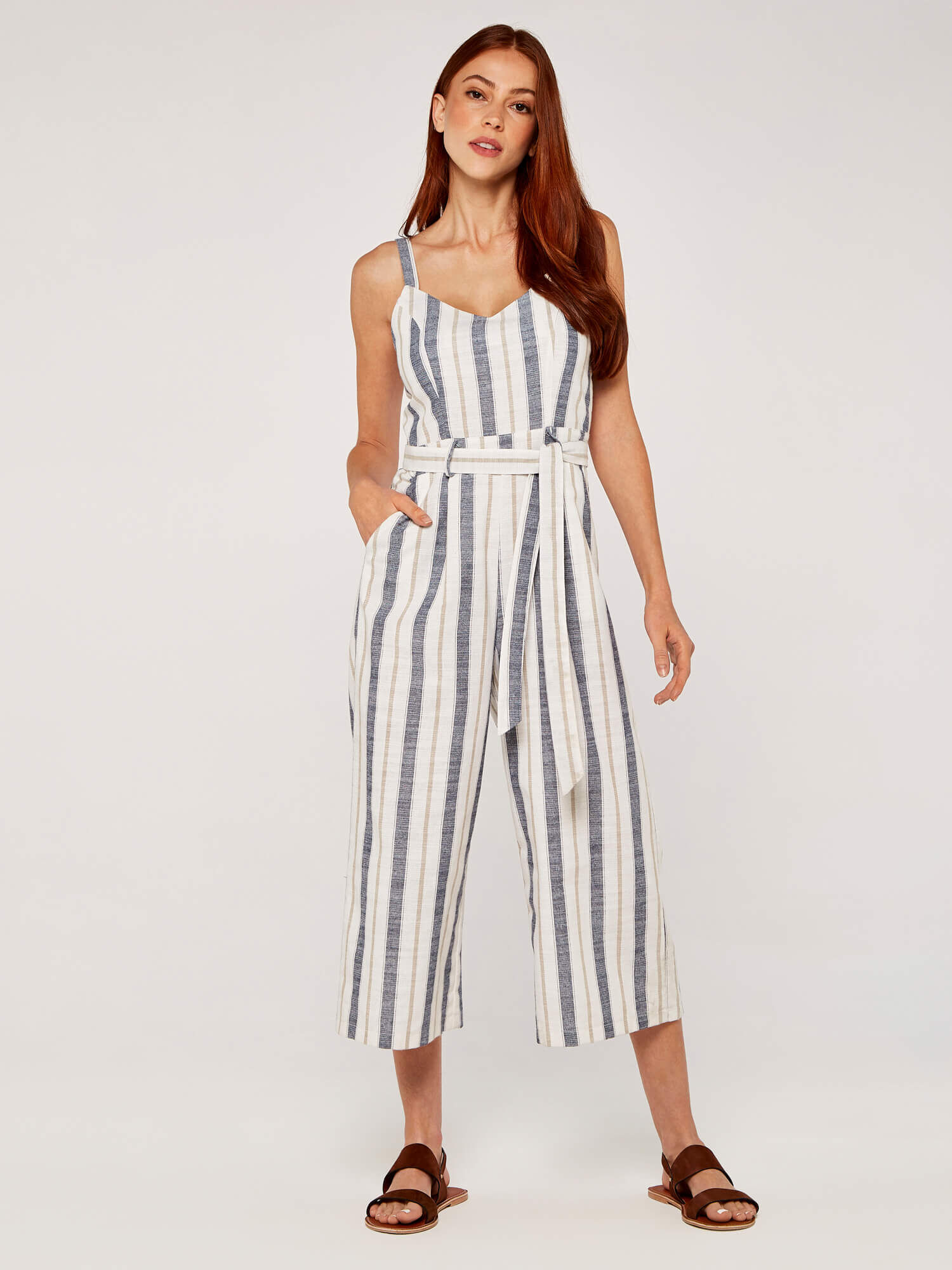 Striped tie front jumpsuit hot sale