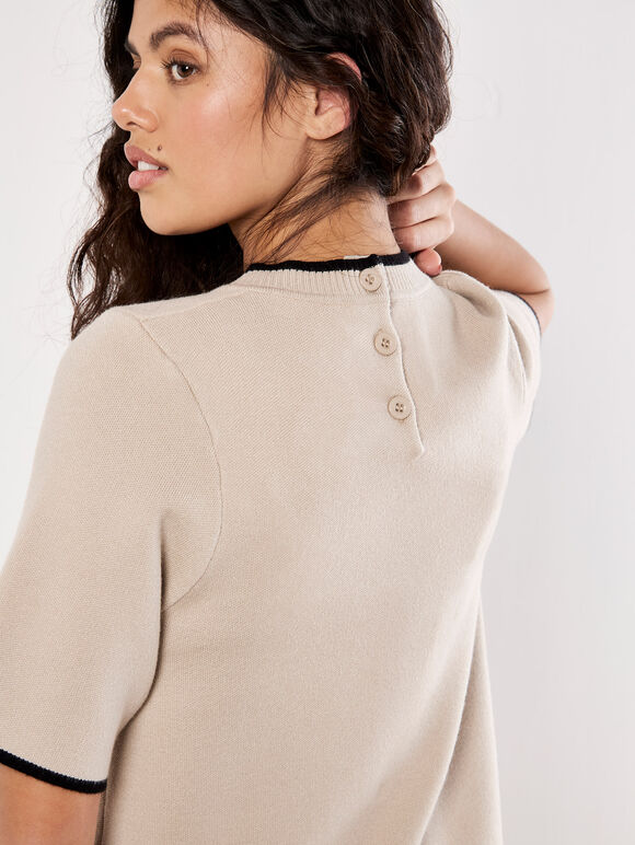 Monochrome Knitted Mini Dress, Stone, large