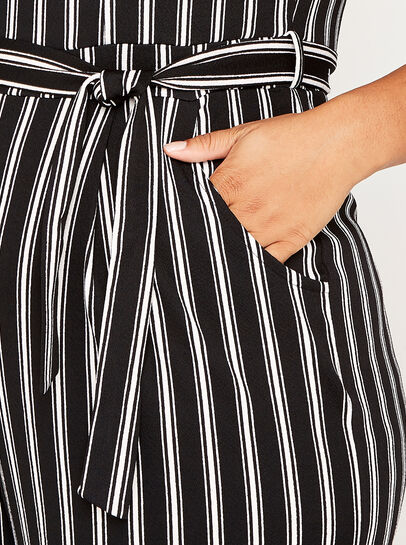Striped V Detail Culotte Jumpsuit+