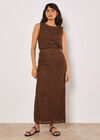 Crochet Lace Side Split Maxi Skirt, Brown, large