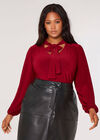 Curve Tie Neck Jersey Top, Burgundy, large
