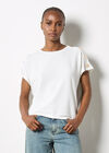 Decorative Button Jersey T-Shirt, Cream, large
