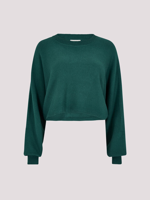 Cropped Batwing Jumper, Green, large