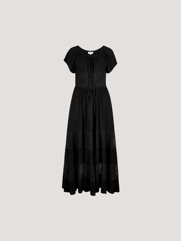 Lace Detail Corset Maxi Dress, Black, large
