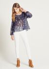 Ditsy Cold Shoulder Pleated  Blouse, Navy, large