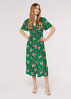 Smocked Bodice Midi Dress, Green, large