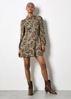 Leaf Print Shirt Mini Dress, Khaki, large